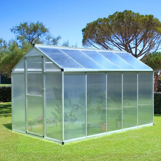 Serre de jardin polycarbonate aluminium 303 x 183 x 195 cm transparente potager 4 saisons - comfortxl outdoor living