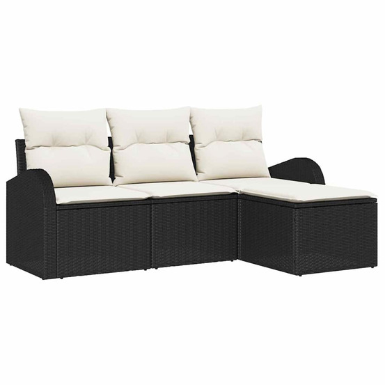 Ensemble de canapés avec coussin 4 pcs noir et blanc polyrotin