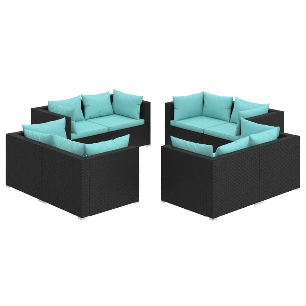 Salon de jardin 8 pcs avec coussins résine tressée noir