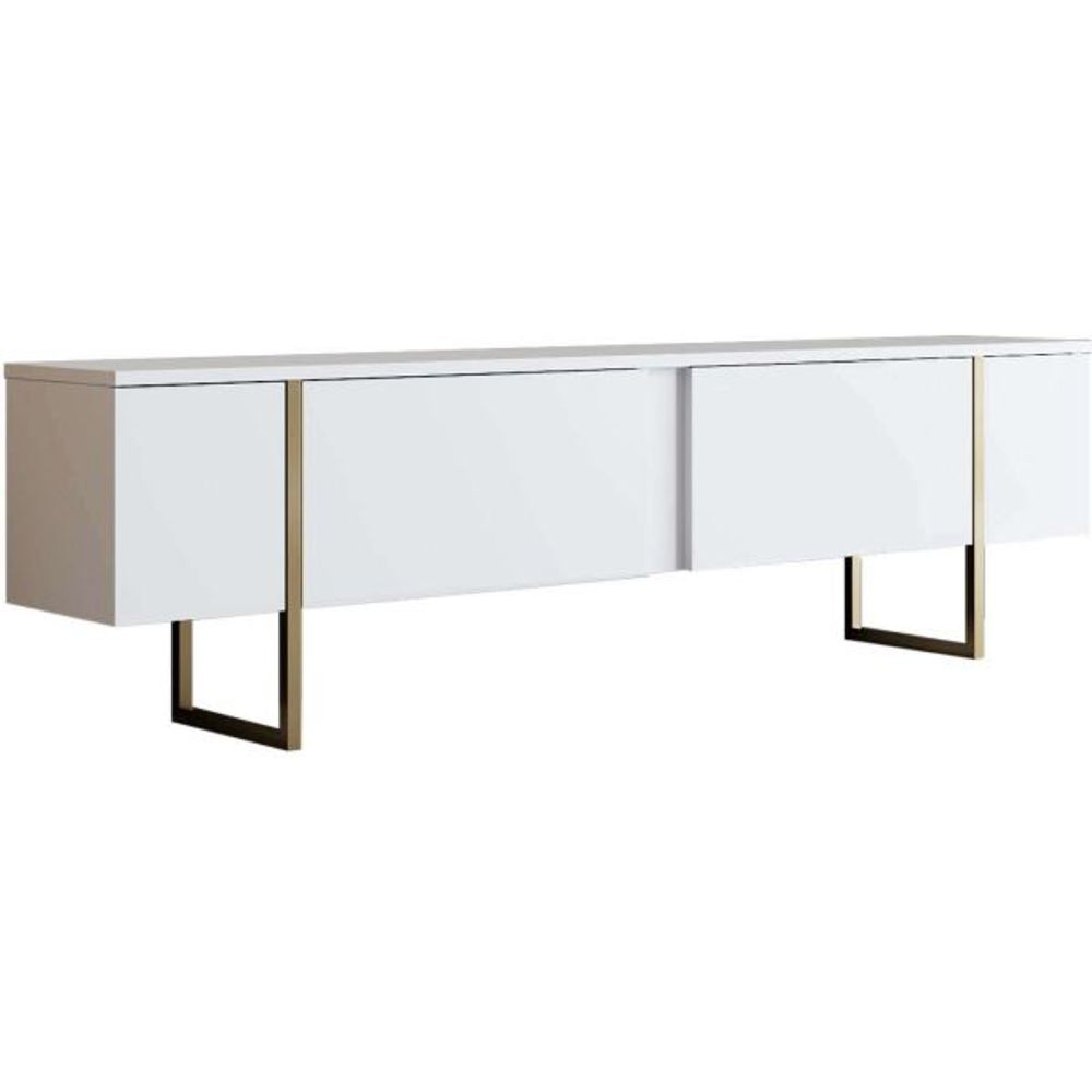 Meuble tv en aggloméré et métal luxe blanc + doré