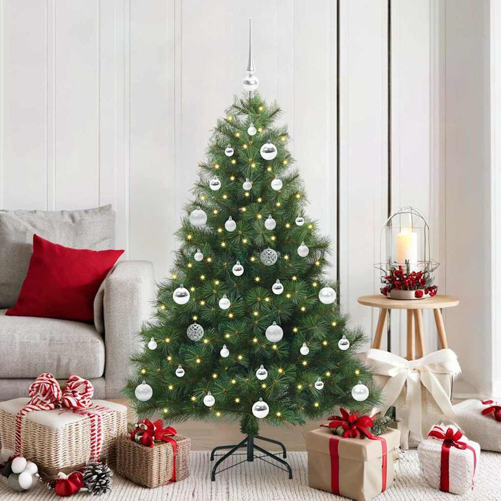 Sapin artificiel lumineux 150 cm avec 61 boules, cimier et guirlande 150 led usb