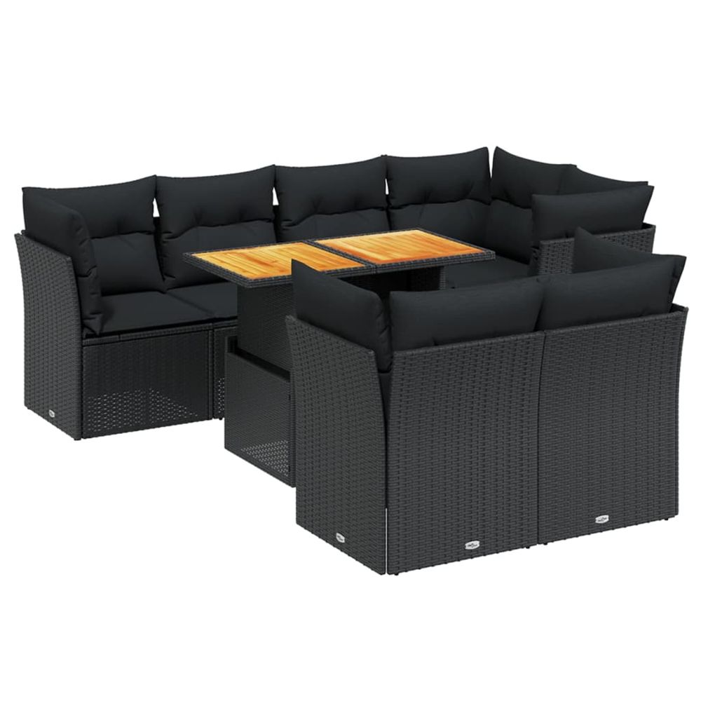 Salon de jardin 8 pcs avec coussins noir résine tressée