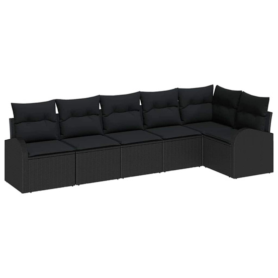 Ensemble de canapé de jardin avec coussin 6 pcs noir polyrotin