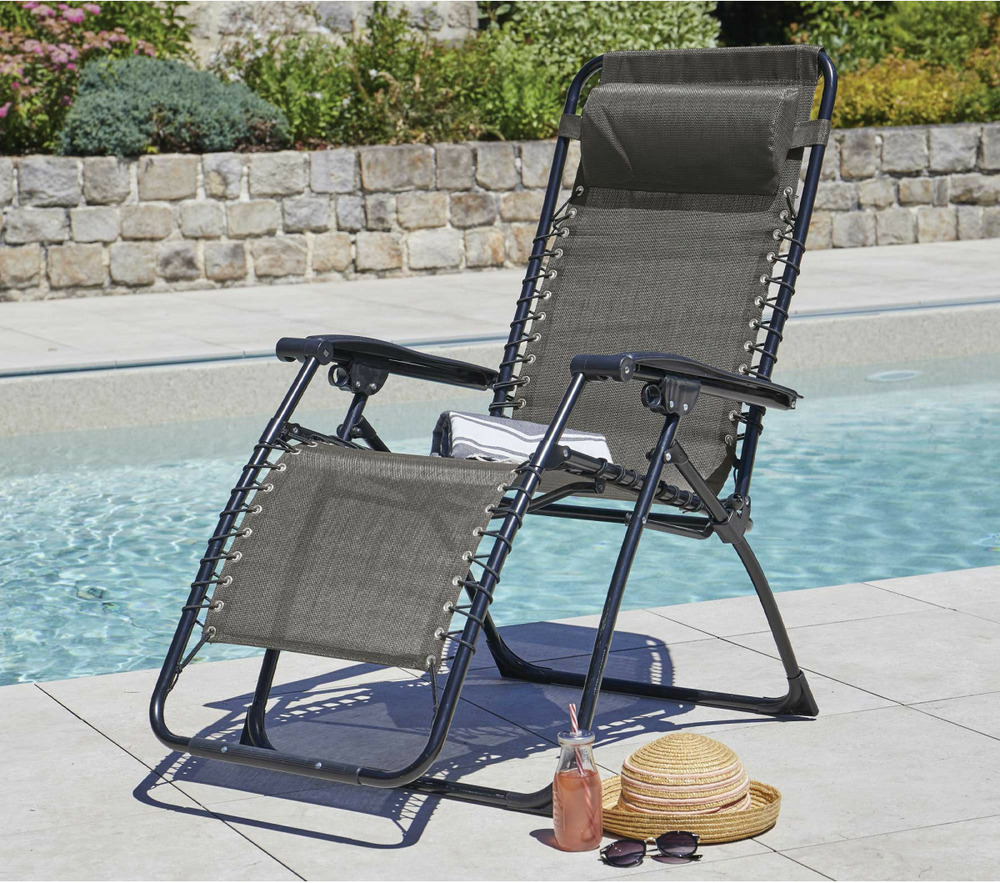 Lot de 2 fauteuils relax en acier - pliant - taupe - palavas