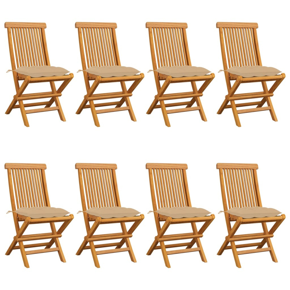 Chaises de jardin et coussins beige lot de 8 bois teck massif