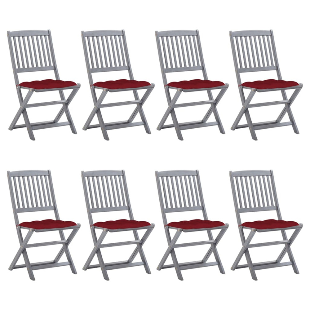 Chaises pliables d'extérieur lot de 8 et coussins bois d'acacia