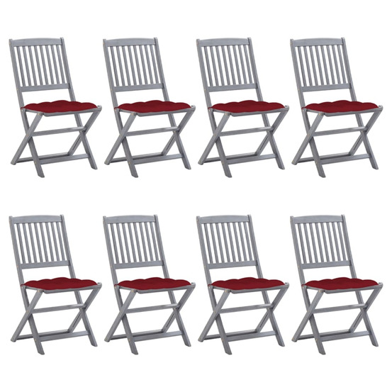Chaises pliables d'extérieur lot de 8 et coussins bois d'acacia