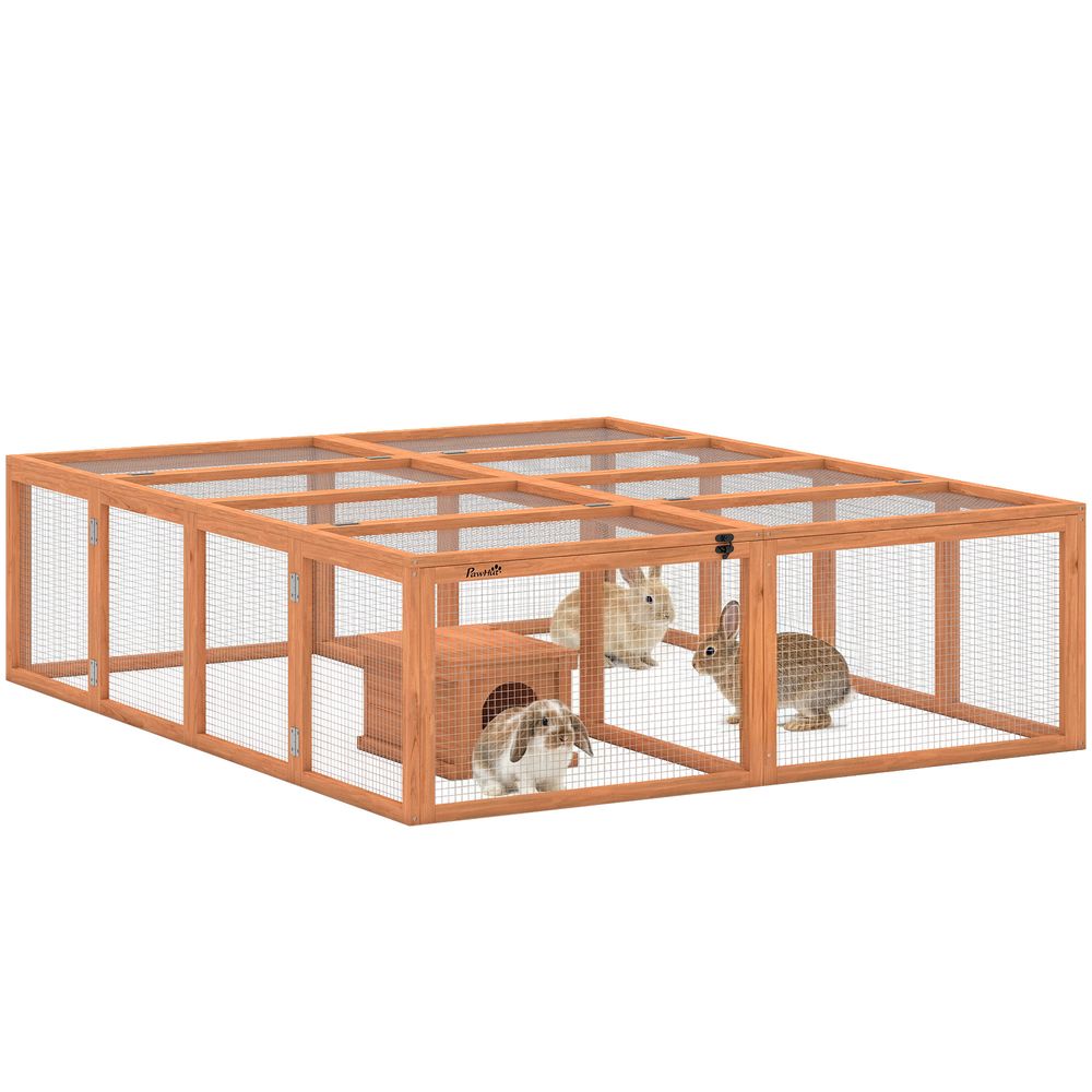Enclos lapins bois orange 180,4 x 150 x 48 cm parc extérieur sécurisé 2 portes
