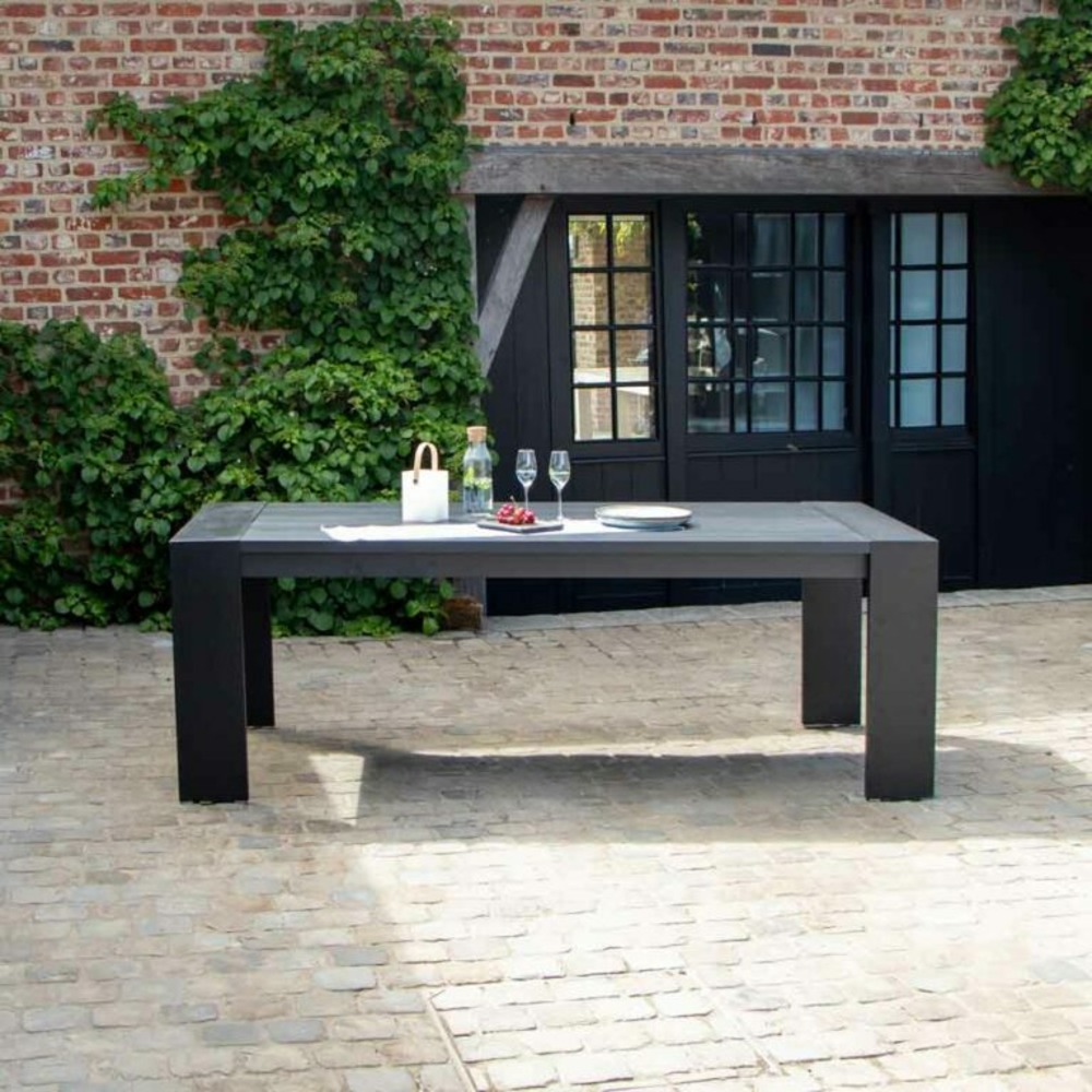 Table ibiza fixe 6/8 personnes structure aluminium noire, plateau en aluminium noir