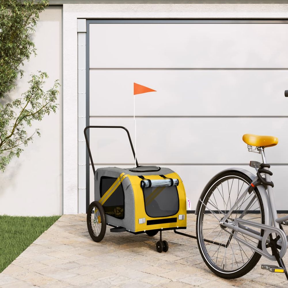 Remorque vélo pour chien et chat 45kg transport sécurisé balades jaune et gris
