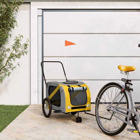 Remorque vélo pour chien et chat 45kg transport sécurisé balades jaune et gris