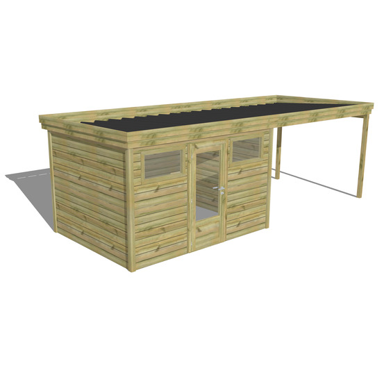 Abri de jardin bois pin traité autoclave 27mm - 6,94x2,64m / 18m2 - bac acier - abri français