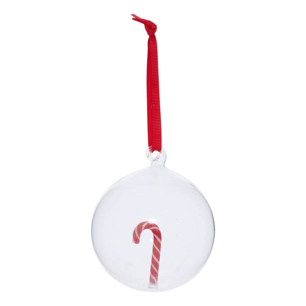 Boule de noël motif sucre d'orge en verre d. 80 mm