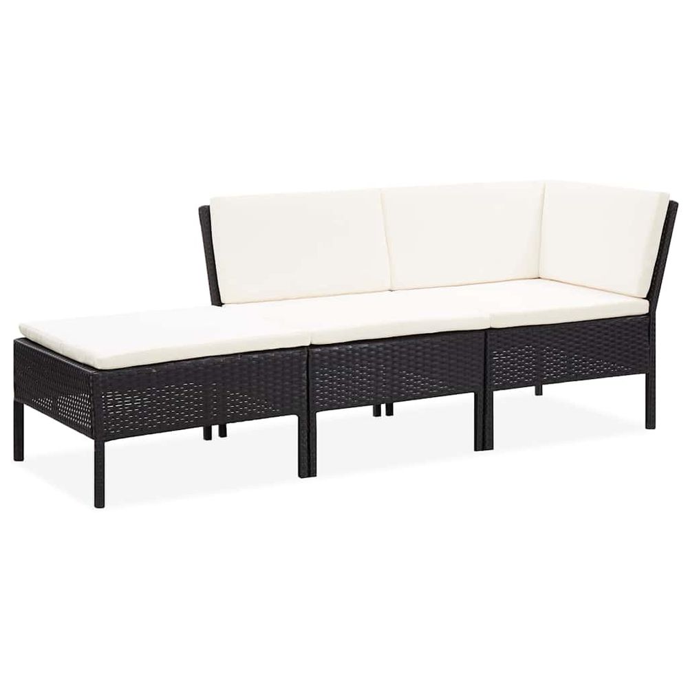 Salon de jardin 3 pcs avec coussins résine tressée noir