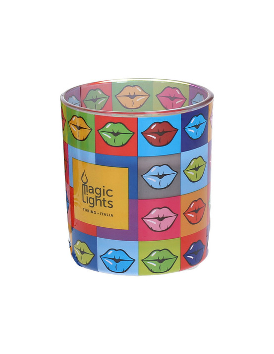 Bougie en verre pop art ø7.5cm h8.4cm lèvres magic lights