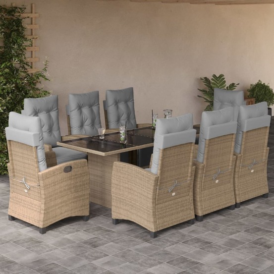 Ensemble à manger de jardin et coussins 9 pcs mélange beige