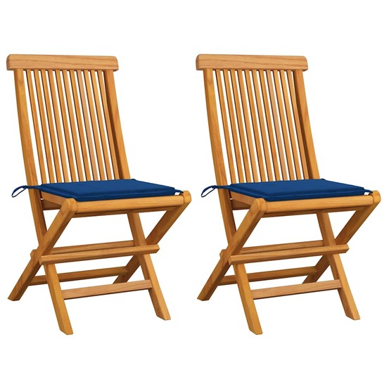 Chaises de jardin et coussins bleu royal lot de 2 bois de teck