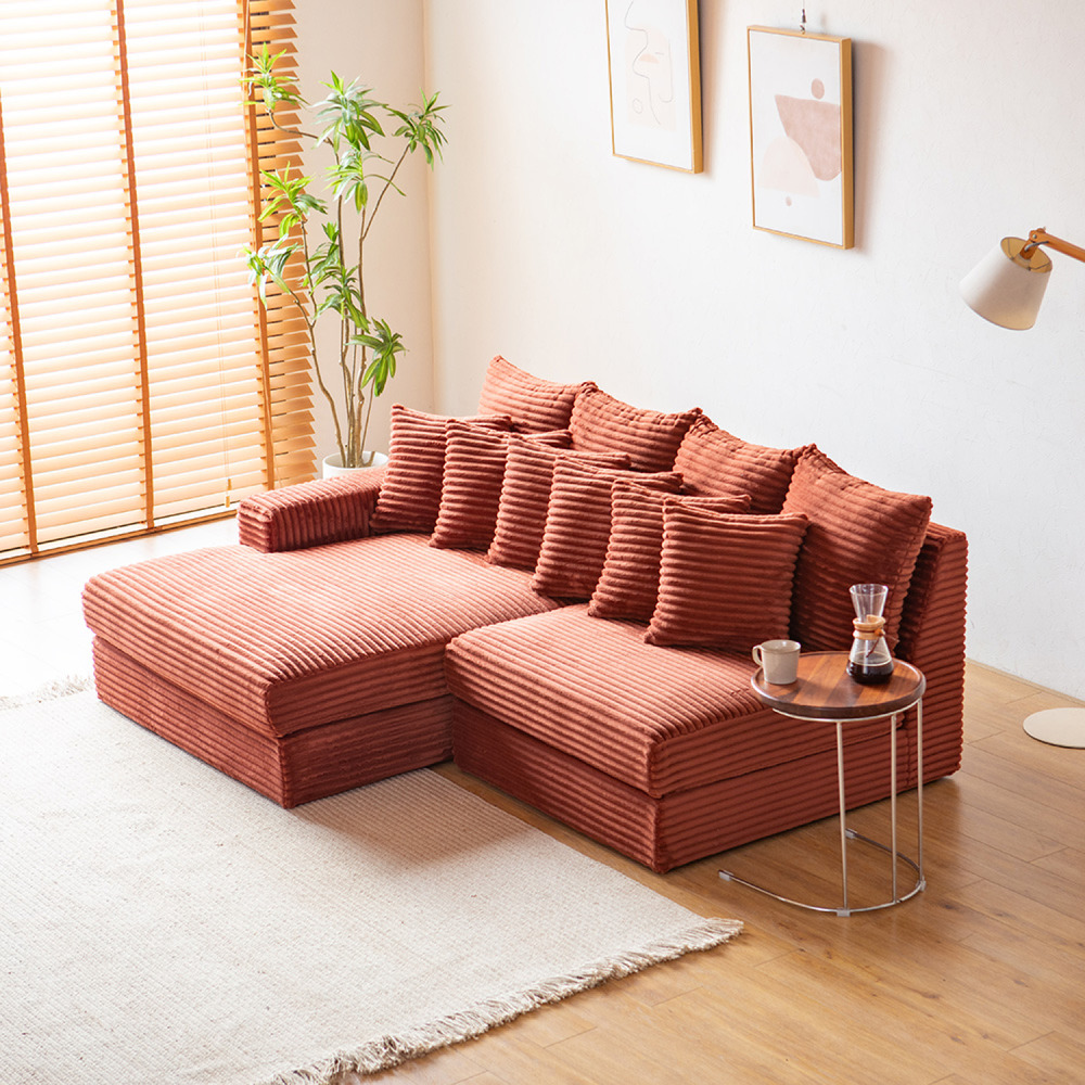 Canapé d'angle 2-3 places assise profonde en velours côtelé terracotta cardiff