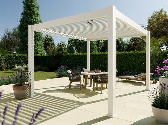 Pergola bioclimatique aluminium autoportee 12m2 - 3x4m - blanc - lames orientables de 0 à 120 degrés - eclipse 12