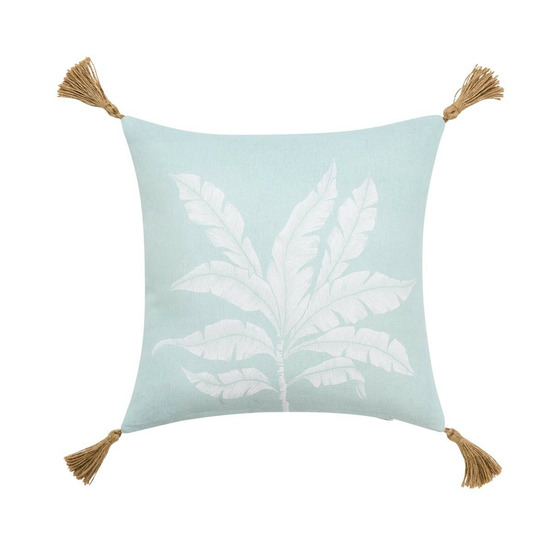 Coussin déco imprimé à pompons