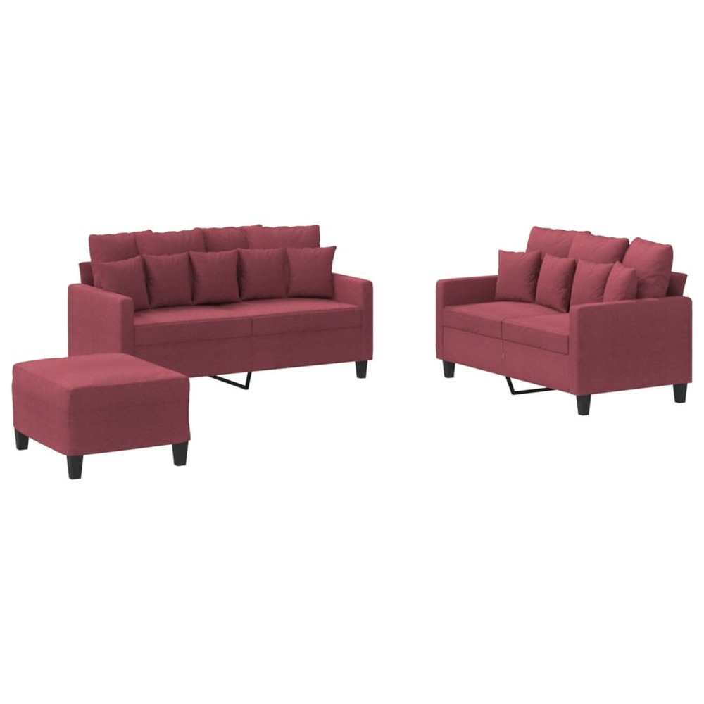 Ensemble de canapés 3 pcs avec coussins rouge bordeaux tissu