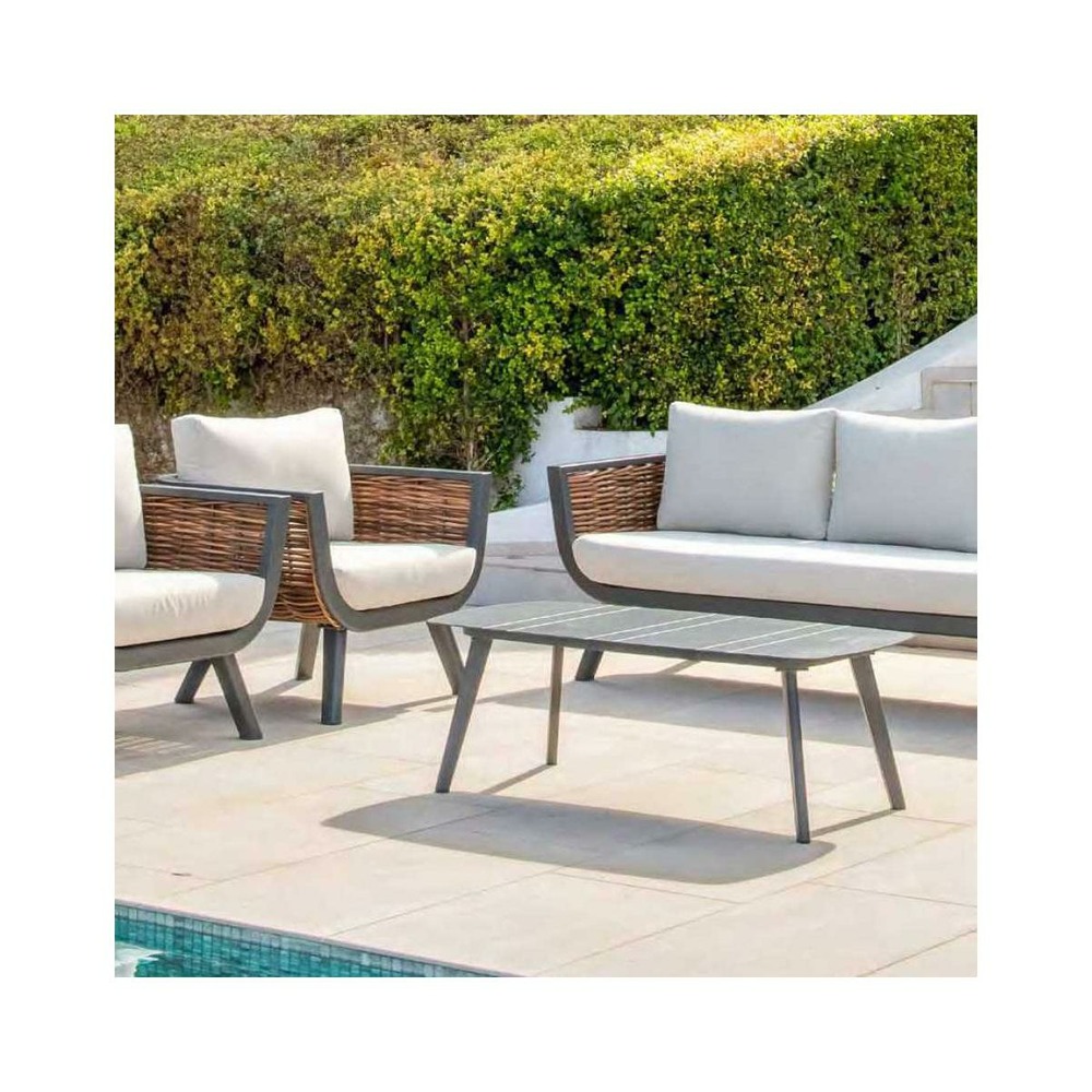 Salon de jardin sofa en aluminium et résine tressée sudan