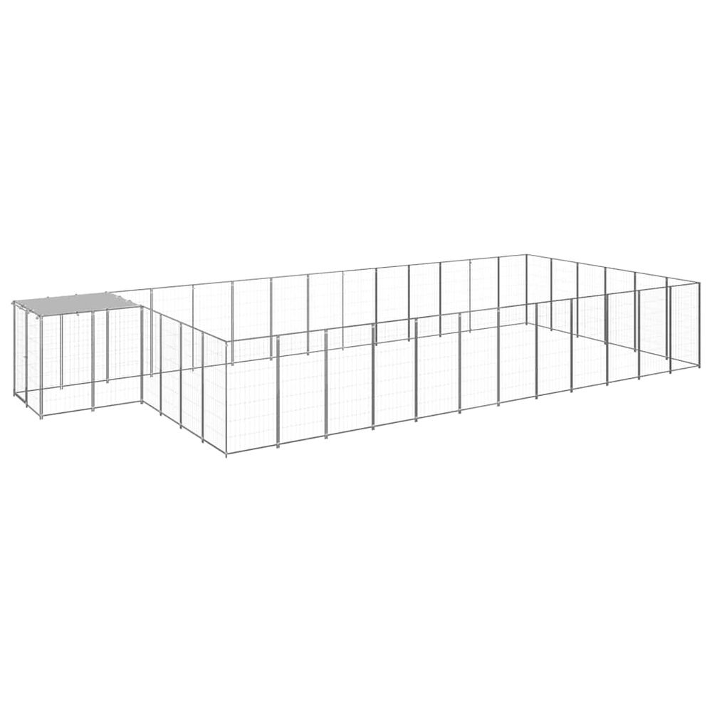Enclos chien extérieur acier avec toit de protection 25,41 m² argenté