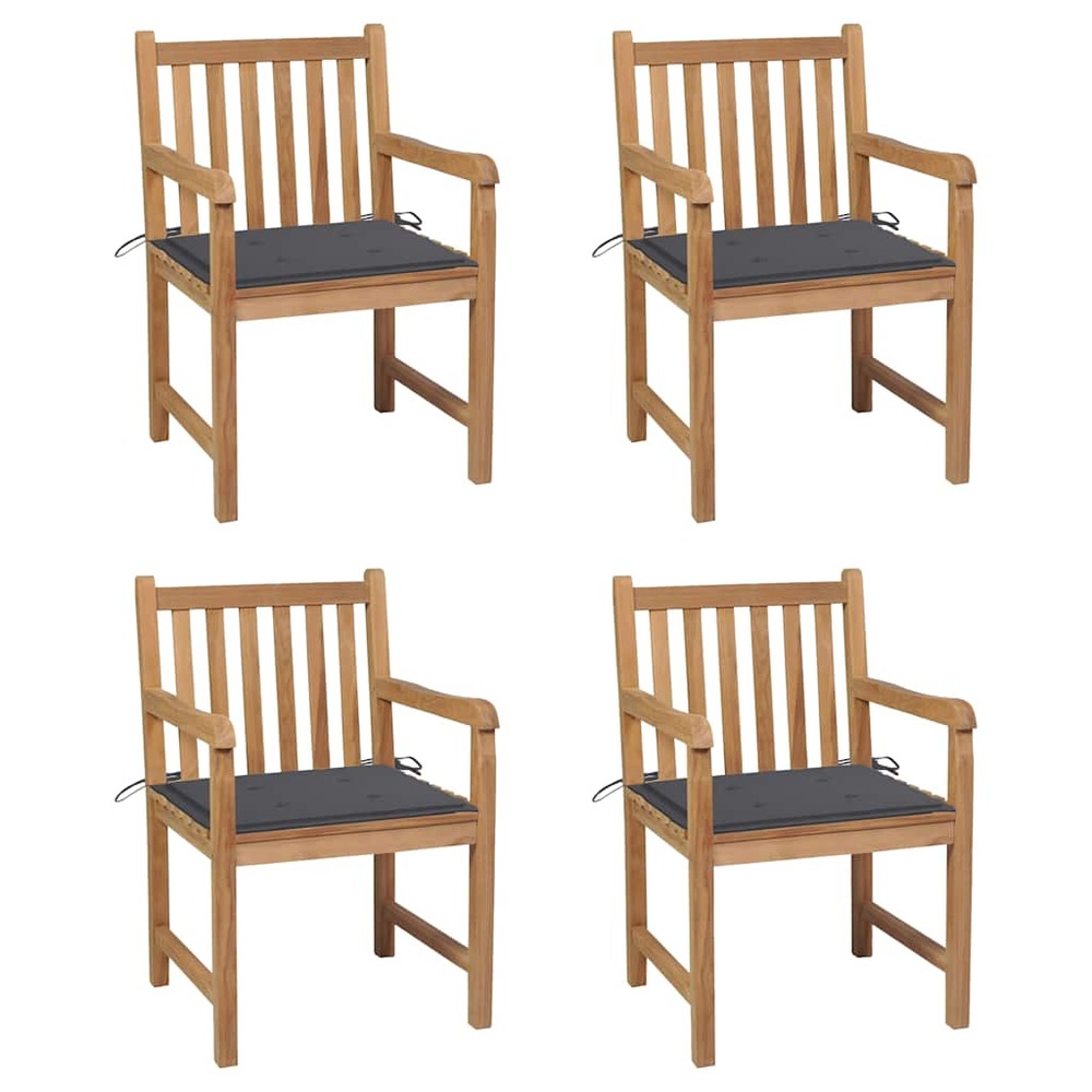 Chaises de jardin lot de 4 avec coussins anthracite teck solide