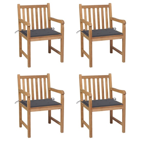Chaises de jardin lot de 4 avec coussins anthracite teck solide