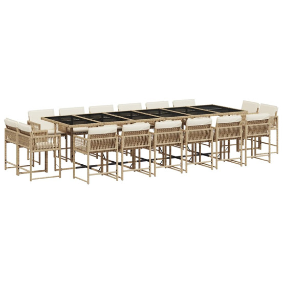 Ensemble à manger de jardin et coussins 17 pcs beige