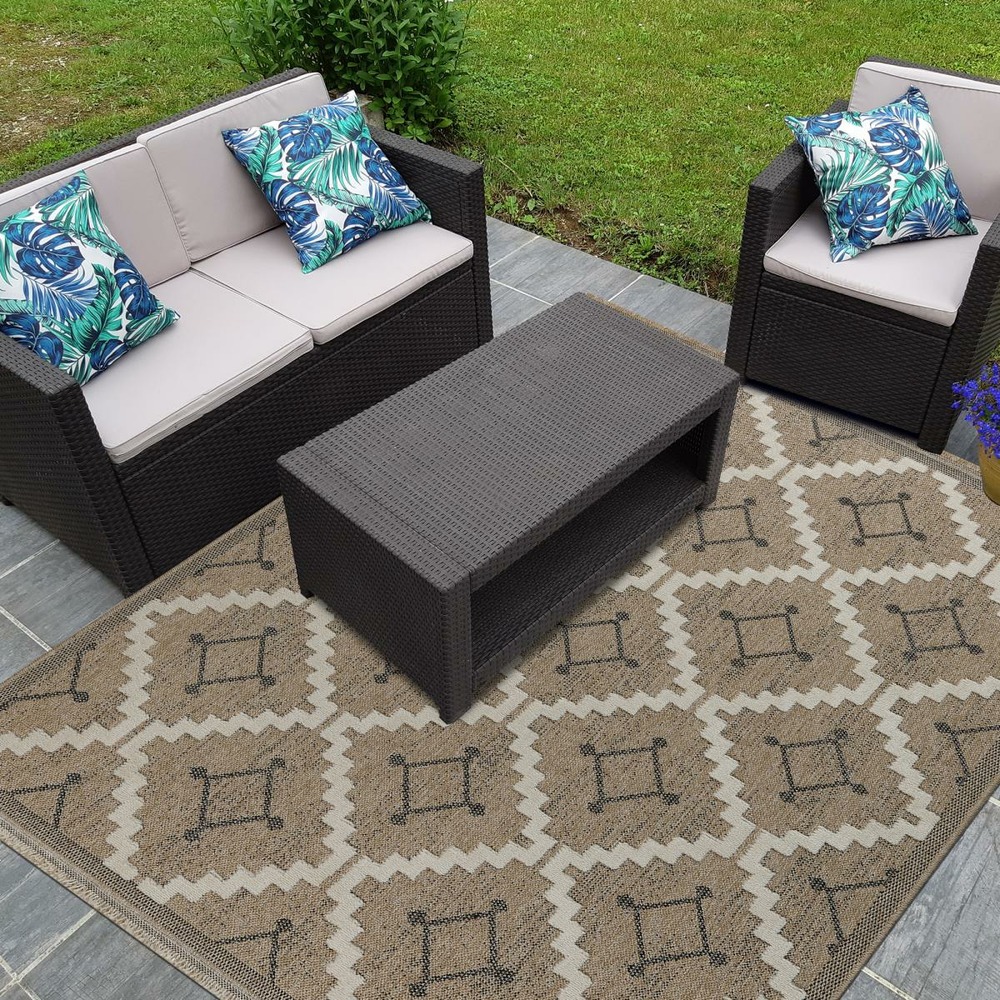 Tapis extérieur 120x170 tissé kilim maron et gris zephyr 2