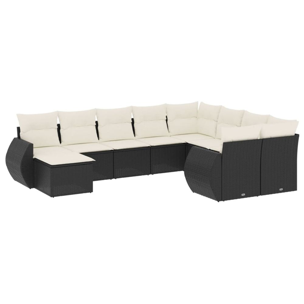 Salon de jardin 10 pcs avec coussins noir résine tressée