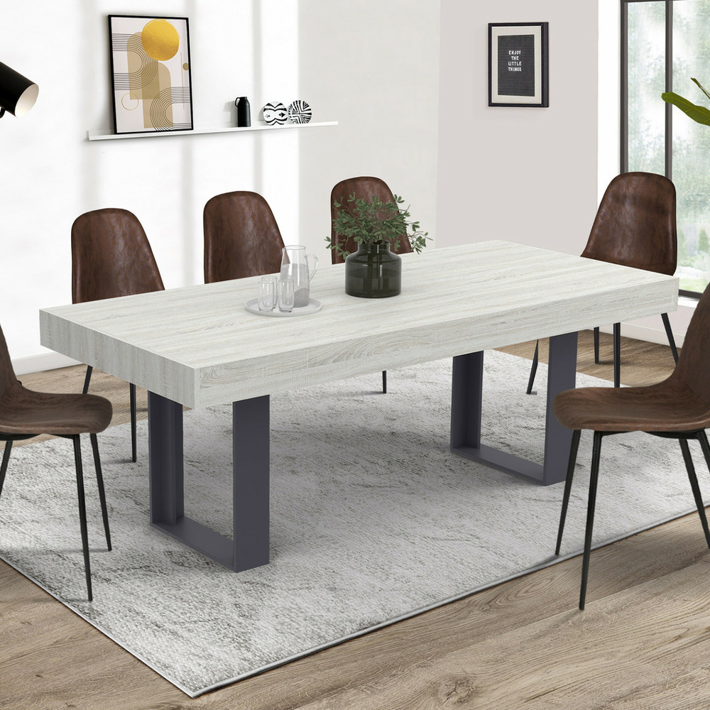 Table à manger rectangle phoenix 8 personnes bois gris 200 cm