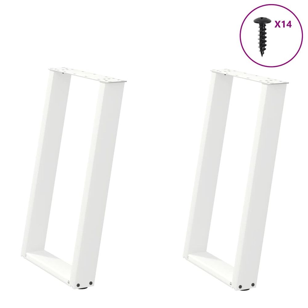 Pieds de table à manger en u, 2 pièces, blanc, 50 x (72-73) cm, acier