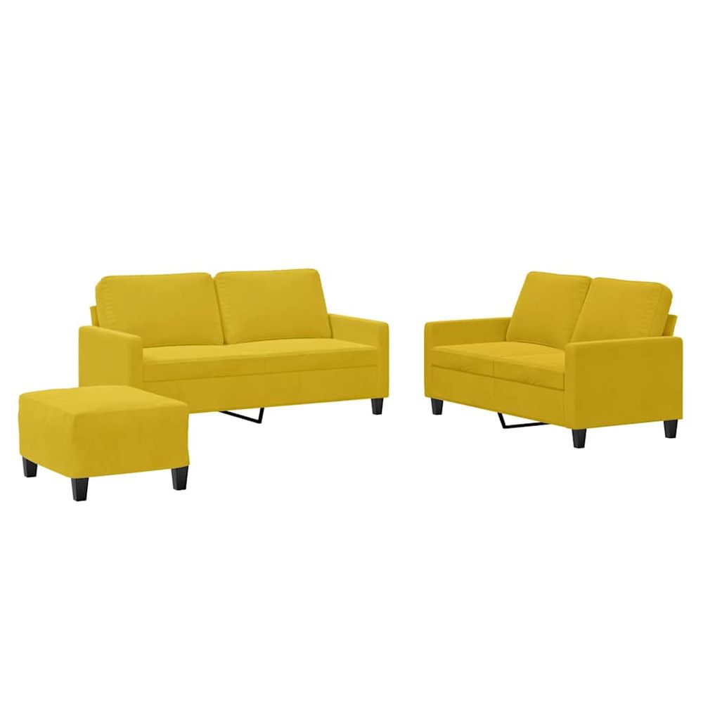 Ensemble de canapés 3 pcs avec coussins jaune velours