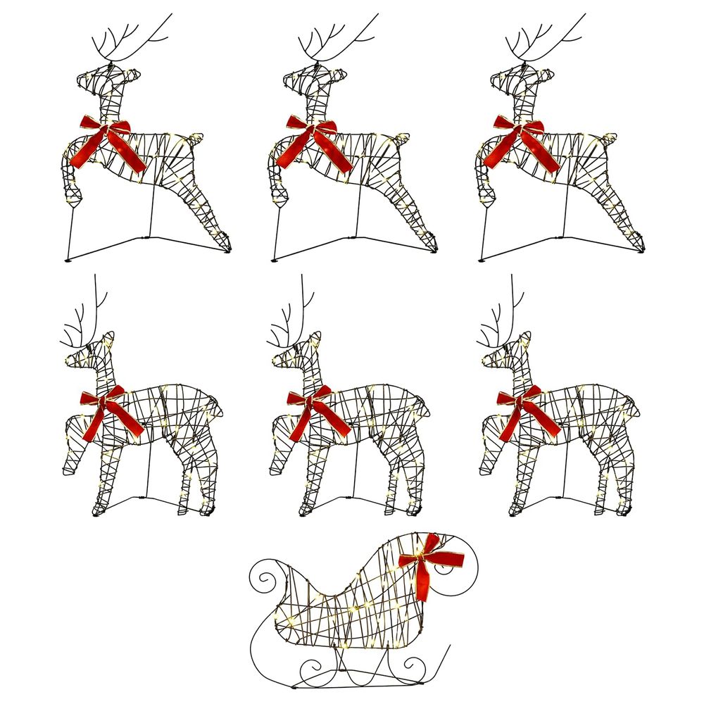 Renne de noël avec traîneau 7 pc 140 led blanc chaud