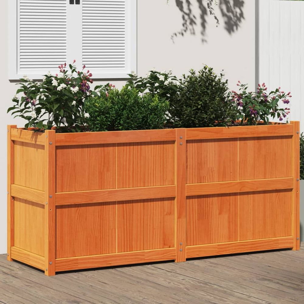 Jardinière surélevée en pin massif cire marron pour potager 150x50x70 cm