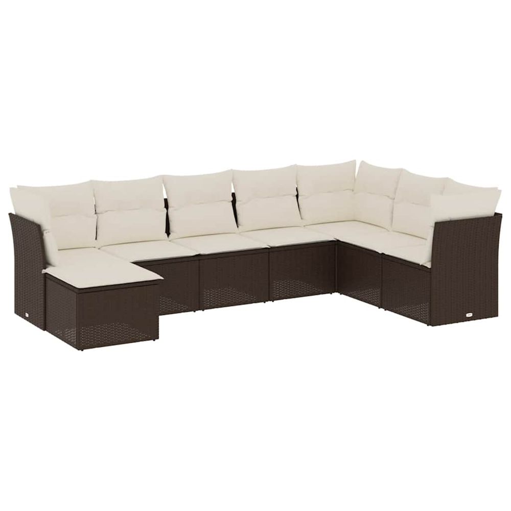 Salon de jardin 8 pcs avec coussins marron résine tressée