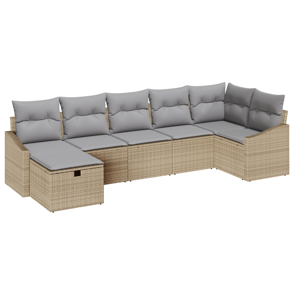Ensemble de canapé de jardin 7 pièces avec coussins beige poly rotin