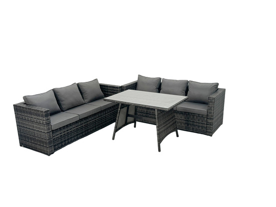 Ensemble de canapé en rotin extérieur avec patio table à manger gris foncé mixte