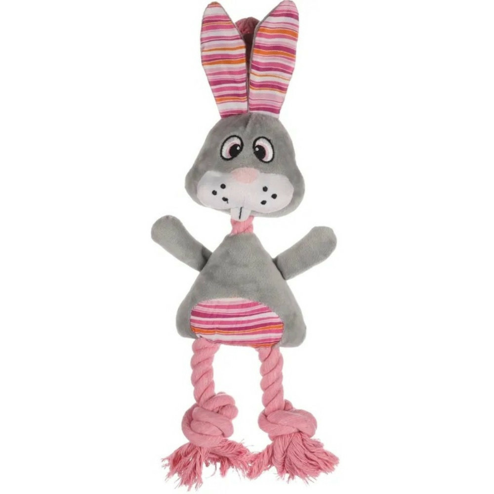 Peluche lapin gris avec corde pieno 38 cm, pour chien