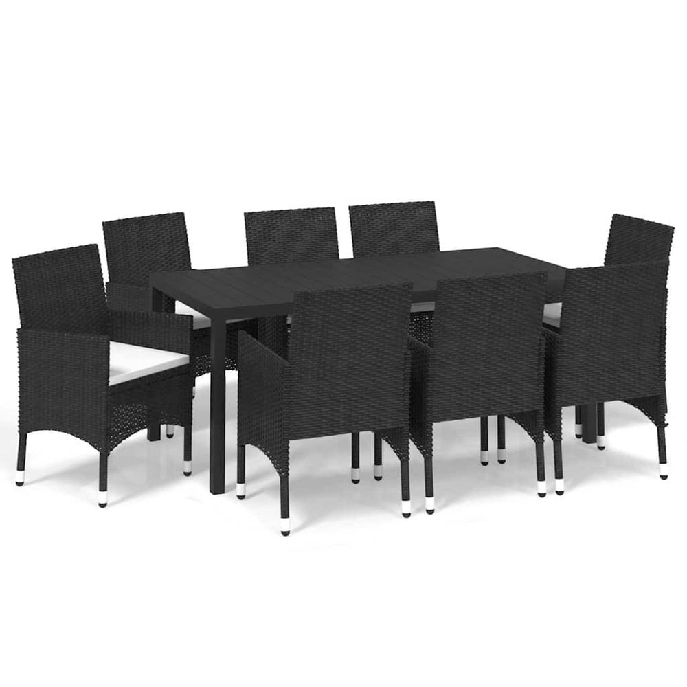 Ensemble à manger de jardin coussins 9pcs résine tressée noir