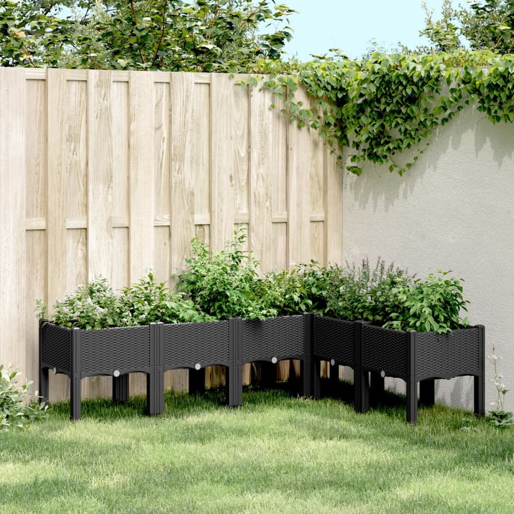 Carré potager surélevé pp aspect rotin pour jardin 160x120x42 cm noir