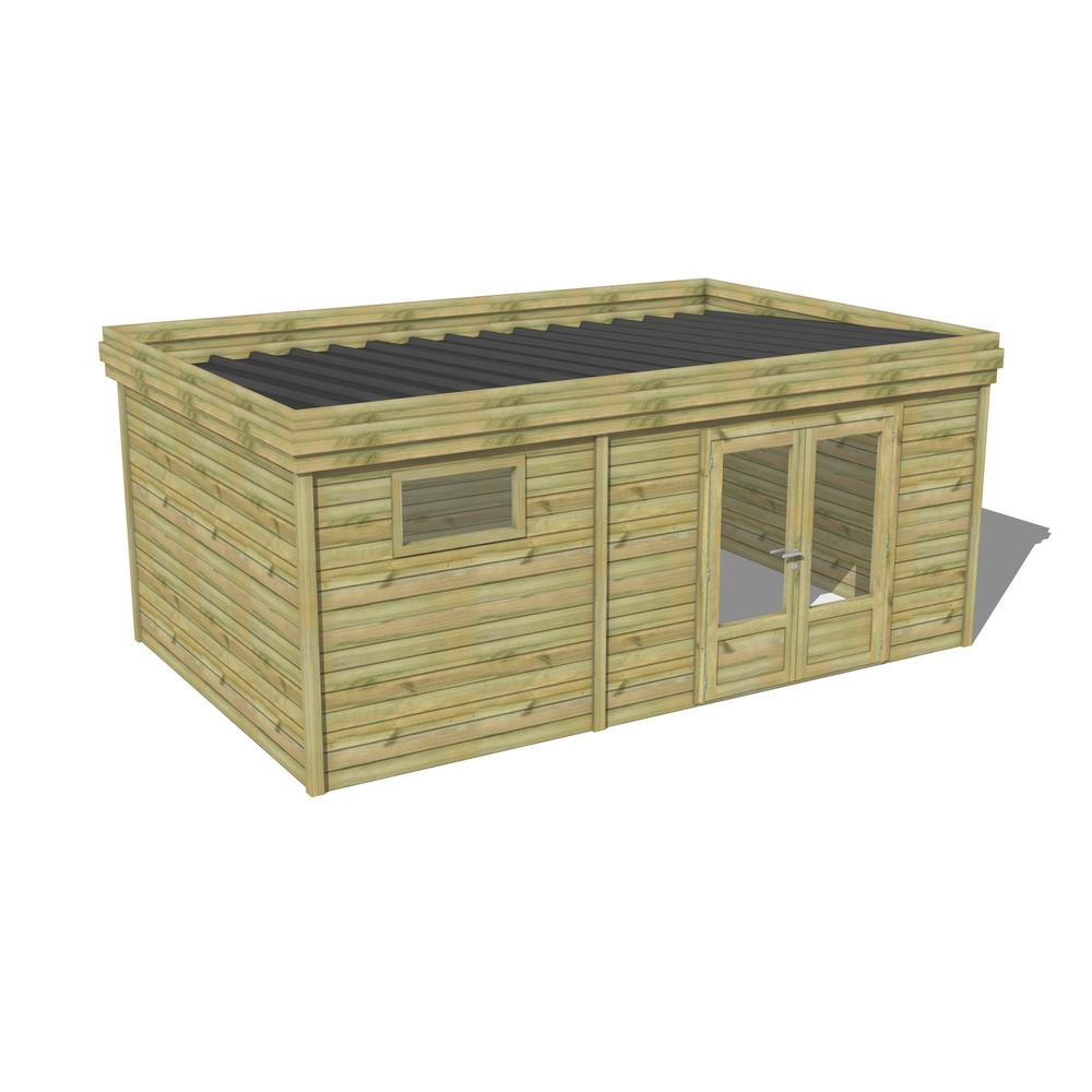 Abri de jardin bois pin traité autoclave 27mm - 5,99x3,44m / 21m2 - bac acier - abri français