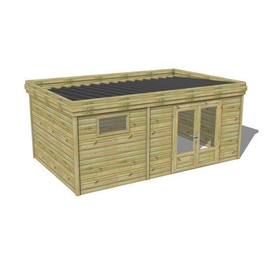 Abri de jardin bois pin traité autoclave 27mm - 5,99x3,44m / 21m2 - bac acier - abri français