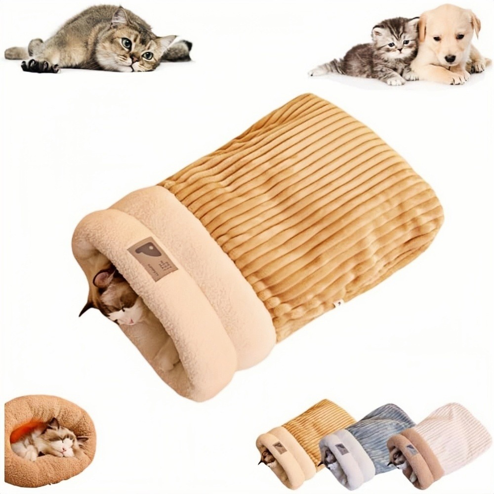 Niche panier - en peluche, semi fermé, chauffant, pour chat