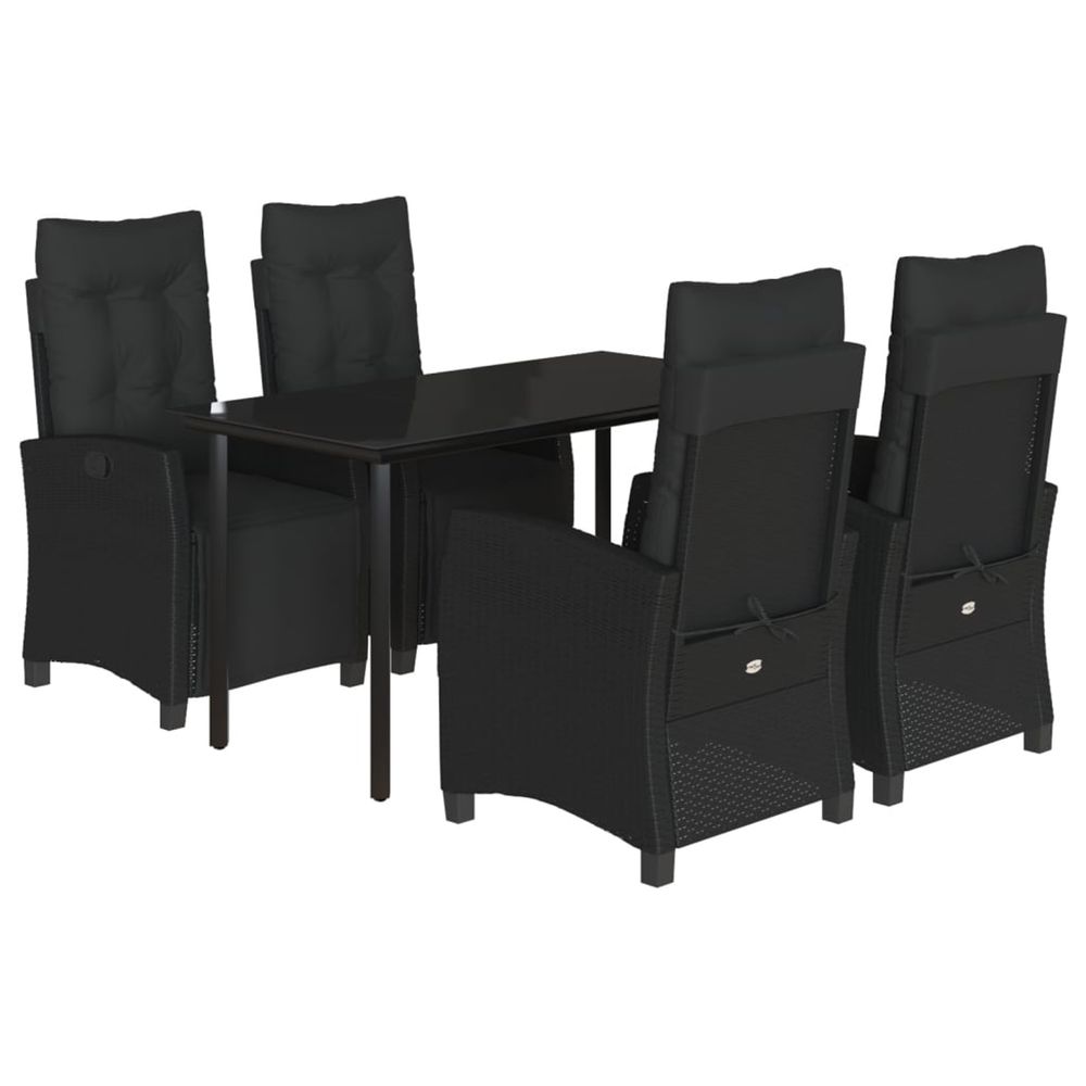 Ensemble à manger de jardin coussins 5pcs noir résine tressée