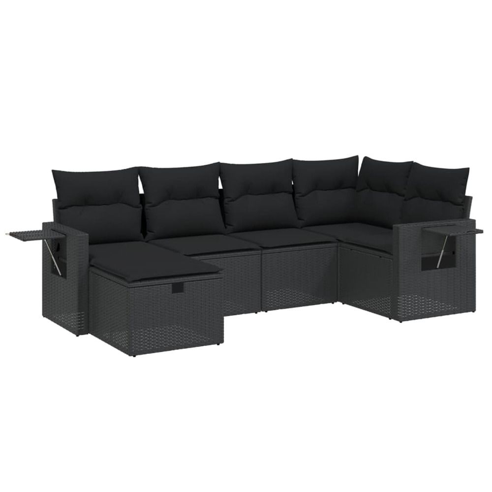 Salon de jardin 6 pcs avec coussins noir résine tressée