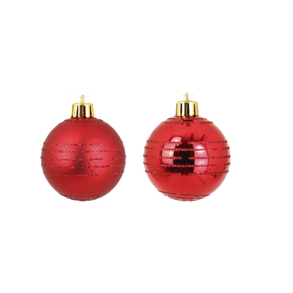 Set de 8 boules de noël rayures rouge