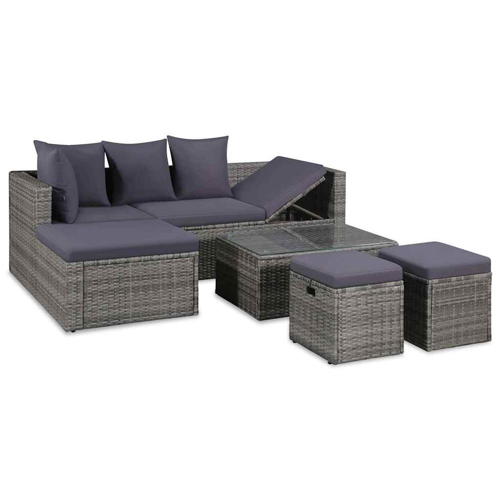 Salon de jardin 4 pcs avec coussins résine tressée gris